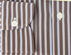 Borrelli Brown Striped Cotton Shirt - Medium Sprad Collar - 15.75/40