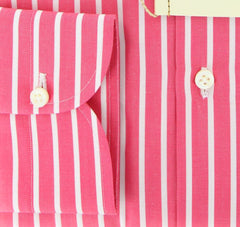 Luigi Borrelli Pink and White Striped Cotton Shirt 15/38