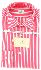 Luigi Borrelli Pink and Burgundy Striped Shirt - Extra Slim - 15.75/40