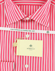 Luigi Borrelli Pink and Burgundy Striped Shirt - Extra Slim - 15.75/40