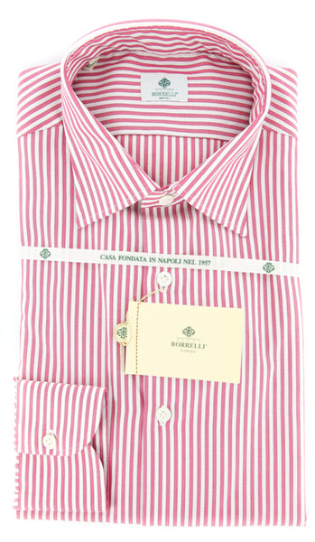 Borrelli Pink, White and Burgundy Striped Shirt - Extra Slim - 15.75/40