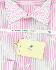 Borrelli Pink Striped Shirt -Fancy Weave Medium Spread Collar- 15.75/40