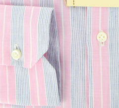 Luigi Borrelli Pink and Blue Striped Shirt 15/38