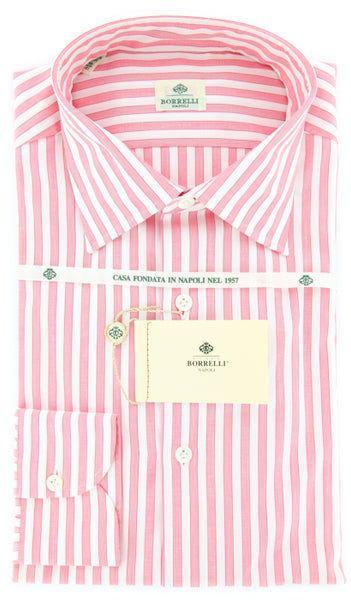 Luigi Borrelli Red Medium Spread Striped Cotton Shirt 15.75/40
