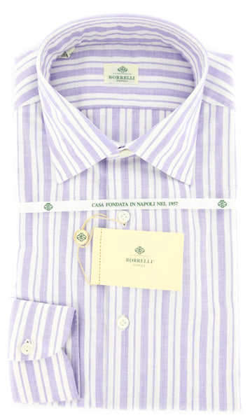 Luigi Borrelli Purple Shirt - Plain Weave with Natural Slubs - 15.75/40