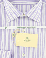 Luigi Borrelli Purple Shirt - Plain Weave with Natural Slubs - 15.75/40