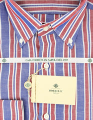 Luigi Borrelli Red White, Blue Striped Cotton Shirt 17/43