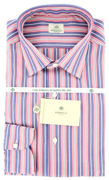 Luigi Borrelli Red Striped Fancy Weave Shirt - Slim Fit - 16.5/42
