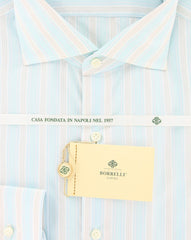 Borrelli Light Blue and Beige Striped Shirt - Extra Slim Fit - 17/43