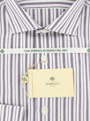 Borrelli Purple and White Striped Shirt - Extra Slim Fit - 15.5/39