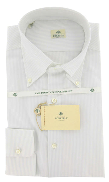 Borrelli Light Blue Striped Button Down Shirt - Slim Fit - 15.5/39