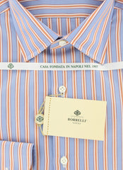Luigi Borrelli Light Blue and Orange Stripe Shirt - Slim Fit - 15.75/40