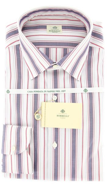 Luigi Borrelli Navy Blue Striped Shirt - Slim - 16.5/42 - (DR1778GI34)