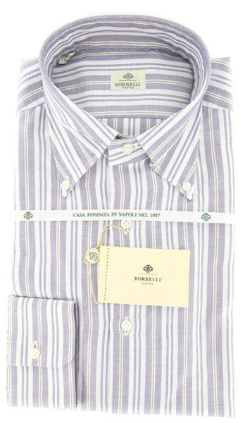 Borrelli Blue and Beige Striped Shirt 15/38