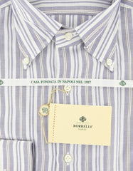 Luigi Borrelli Blue and Beige Striped Shirt 17.5/44