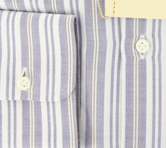 Luigi Borrelli Blue and Beige Striped Shirt 17.5/44