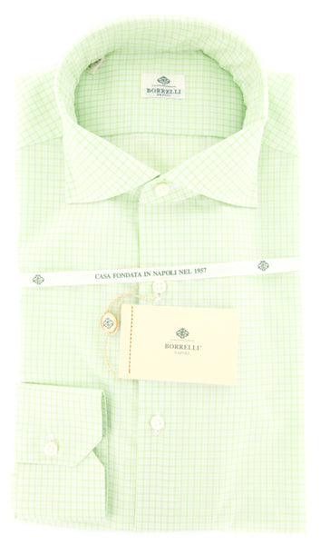 Borrelli Green Cotton Plain Weave Shirt -Extra Slim Fit - 15.75/40