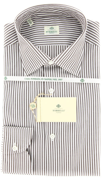Borrelli Brown Striped Shirt - Extra Slim - 15.75/40 - (EV5268LEONARDO)