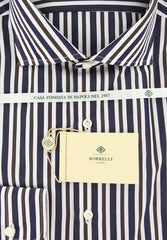 Borrelli Navy Blue Striped Shirt - Extra Slim - 17/43 - (EV5221NANDO)
