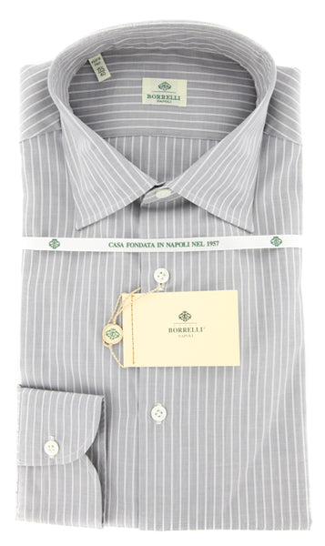 Borrelli Gray Striped Shirt - Extra Slim - 15.75/40 - (EV5191LEONARDO)