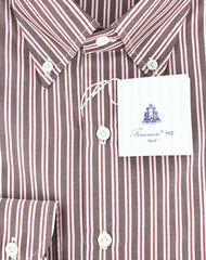 Finamore Napoli Brown White, Red Striped Cotton Shirt 16.5/42