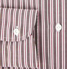 Finamore Napoli Brown White, Red Striped Cotton Shirt 16.5/42