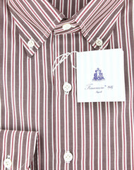 Finamore Napoli Brown White, Red Striped Cotton Shirt 17/43