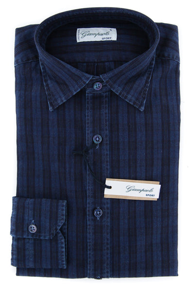 Giampaolo Dark Blue Striped Shirt - Extra Slim - (618GP-4215-0070) - Parent