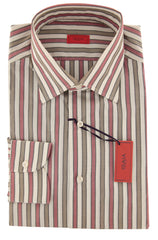 Isaia Red Striped Cotton Shirt - Slim - 16/41 - (WL)