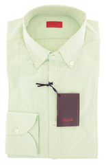 Isaia Light Green Solid Cotton Shirt - Extra Slim - 15.5/39 - (SN)