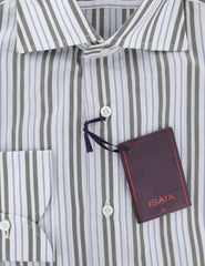 Isaia Brown Striped Cotton Shirt - Slim - (10) - Parent