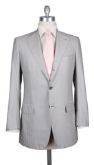 Kiton Light Gray Cotton Blend Herringbone Suit - 38/48 - (UA896D322R7)