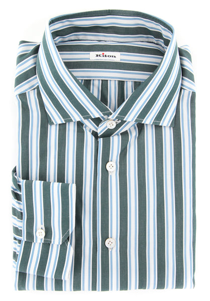 Kiton Dark Green Striped Shirt - Slim - (KT-H4046-03CCA1) - Parent