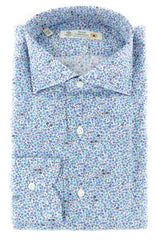 Luigi Borrelli Blue Floral Cotton Shirt - Extra Slim - 15/38 - (181)
