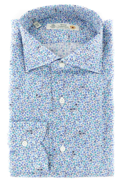 Luigi Borrelli Blue Floral Cotton Shirt - Extra Slim - (181) - Parent