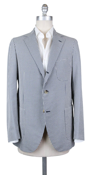 Luigi Borrelli Navy Blue Silk Check Sportcoat - 40/50 - (B3221674)