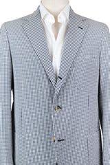 Luigi Borrelli Navy Blue Silk Check Sportcoat -  40/50 - (B3221674)