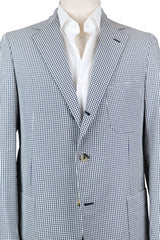 Luigi Borrelli Navy Blue Silk Check Sportcoat - 40/50 - (B3221674)