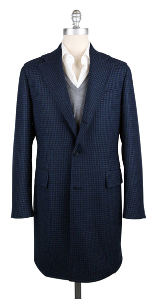 Luigi Borrelli Dark Blue Cashmere Check Coat - (LBCOAT213370) - Parent
