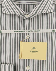 Borrelli Green Striped Shirt - Extra Slim - 15.5/39 - (EV1791HILL)