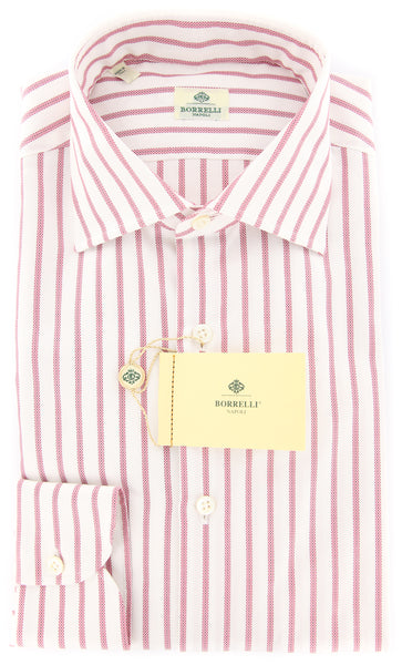 Luigi Borrelli Pink Striped Shirt - Extra Slim - 16.5/42 - (EV1878RIO)