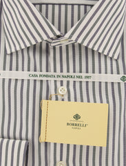 Borrelli Green Striped Shirt - Extra Slim - 15.5/39 - (EV64750IVO)