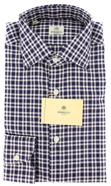 Borrelli Navy Blue Plaid Shirt - Extra Slim - 15.75/40 - (EV65073RIO)