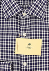 Borrelli Navy Blue Plaid Shirt - Extra Slim - 15.75/40 - (EV65073RIO)