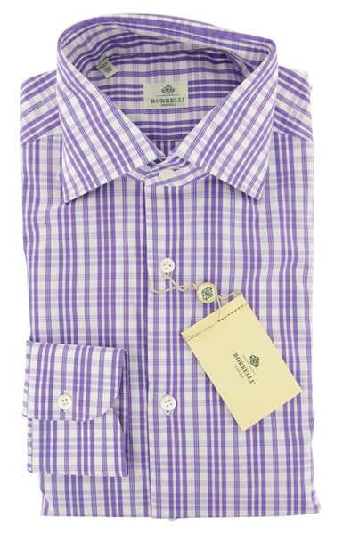 Luigi Borrelli Purple Plaid Cotton Blend Shirt - Extra Slim - (8) - Parent