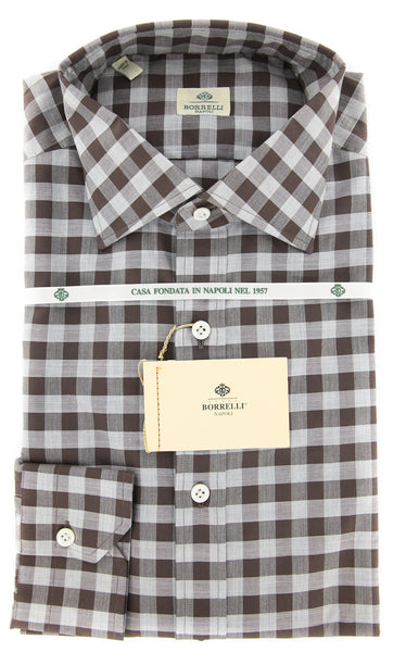 Borrelli Brown Check Shirt - Extra Slim - 15.75/40 - (EVS11960NIO)