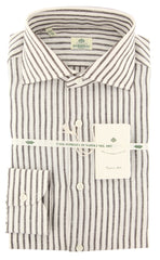 Luigi Borrelli Brown Striped Shirt - Extra Slim - 15.5/39 - (LB243DBRN)