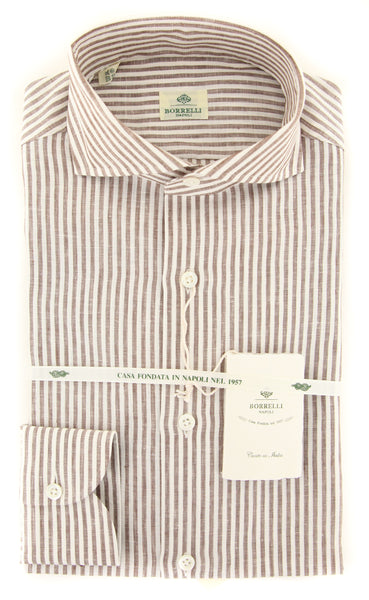 Luigi Borrelli Brown Striped Shirt - Extra Slim - (LB4093BRN) - Parent