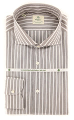 Luigi Borrelli Brown Striped Cotton Shirt - Extra Slim - 17.5/44 - (68)