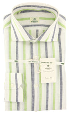 Luigi Borrelli Green Striped Shirt - Extra Slim - 15.75/40 - (60LB936)